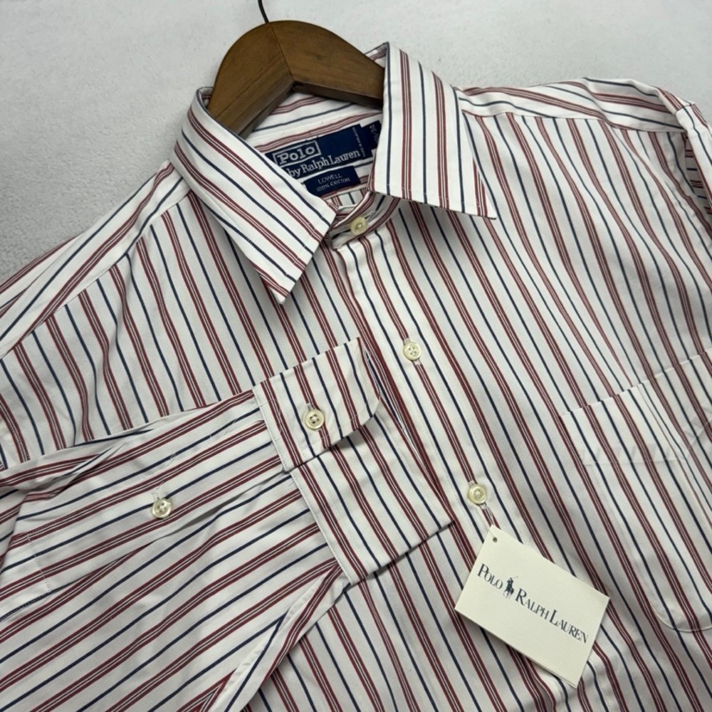 Vintage Ralph Lauren Shirt Mens 16.5 34 Large White Lowell Striped Deadstock 90s